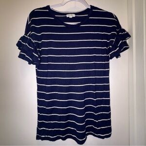 Ultra Flirt Navy and White Striped Ruffle Sleeve Tee
